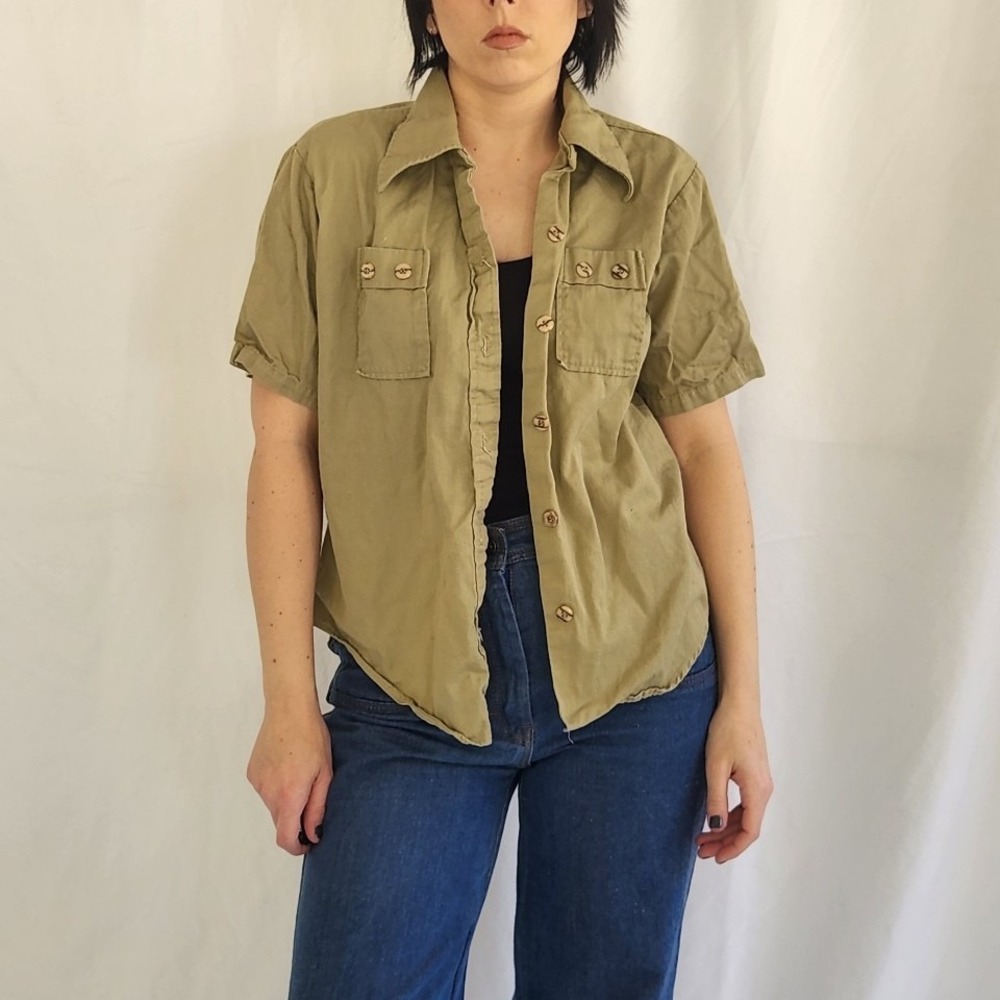 60s/70s Tan 100% Cotton Utility Shirt